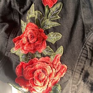 Black LF Jean Jacket with Roses NWT